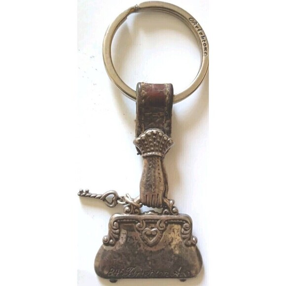 Brighton Hand Holding Purse w/ Heart Key Leather Keychain Fob Taiwan Vintage - Picture 1 of 6